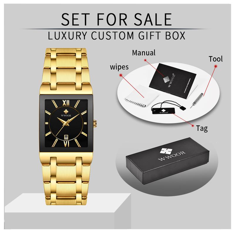 WWOOR Square Watches for Men and Women Stainless Steel Mens Square Watch with Date Waterproof Analog Quartz Fashion Business Casual Wristwatch