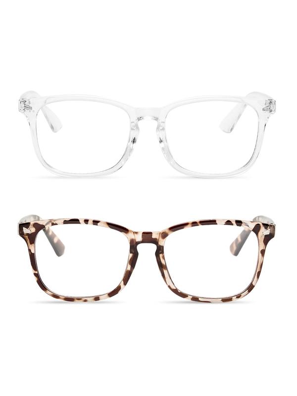 Unisex Fashionable Leopard & Plain Color Pattern Glasses, Trendy Casual Square Frame Eyeglasses for Everyday Use, Fashion Accessories for Outdoor Activities