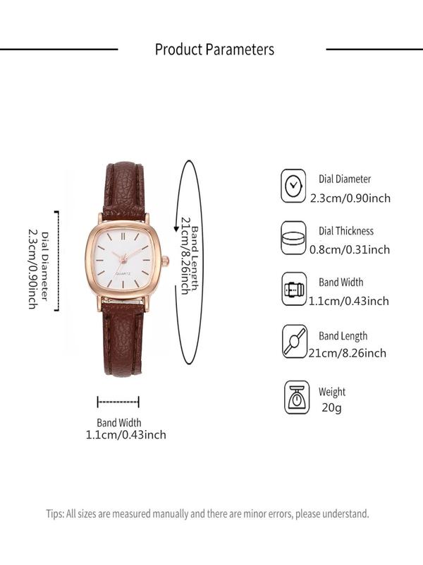 Women's Vintage Square Dial Quartz Wrist Watch, Classic Pu Leather Strap Wrist Watch, Fashion Clothes Accessories for Women, Gifts for Ladies and Girls