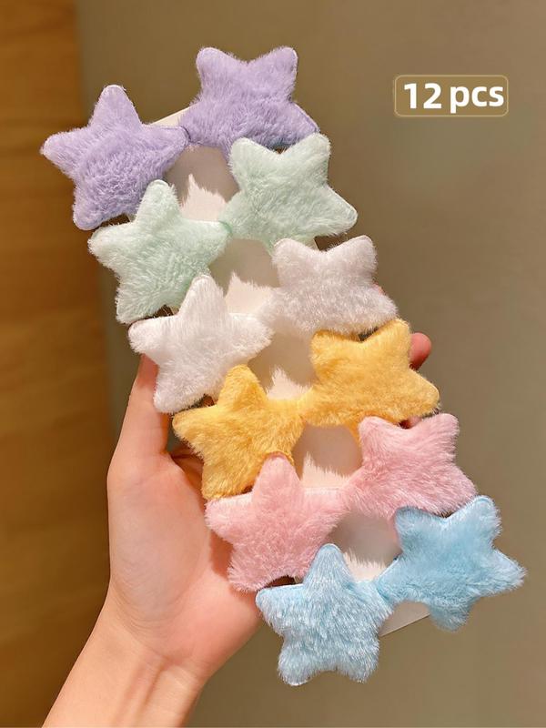 Cute Star Shaped Plush Hair Clips, Colorful Hair Accessories for Women & Girls, Minimalist Headwear Suitable for Thick Hair