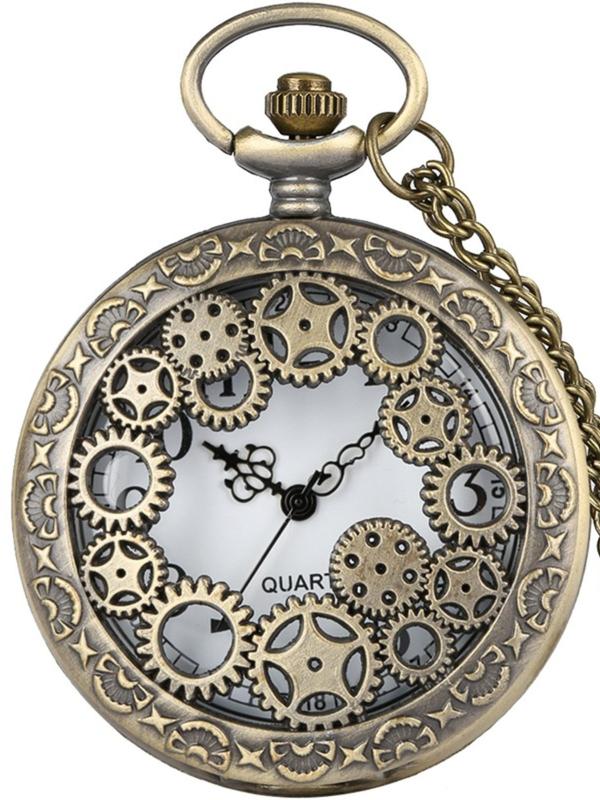 Vintage Hollow out Round Dial Quartz Pocket Watch, Trendy Retro Exquisite Pocket Watch, Chic Accessories As Gift for Friends