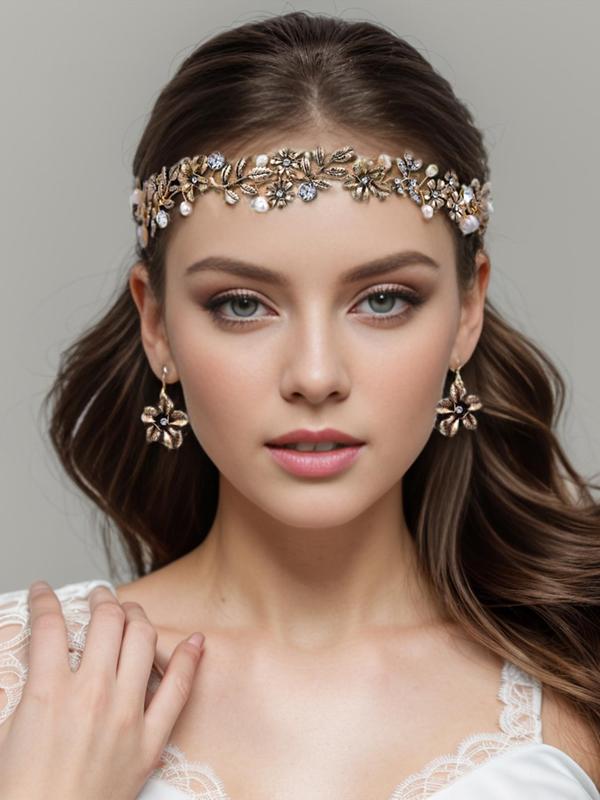 Faux Pearl & Rhinestone Decorated Bridal Headwear,  Elegant Flower & Ribbon Design Headwear for Wedding Party, Fashion Headwear for Party, Trendy All-match & Exquisite Headwear for Birthday Gift