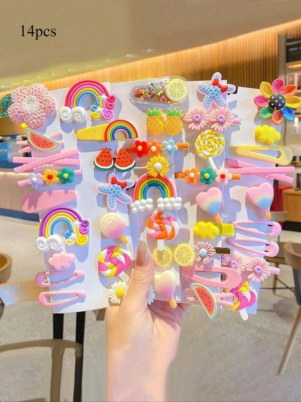 LGBT Random Color Rainbow & Flower & Fruit & Star & Heart Design Cute Hair Accessories Set, Hair Clips & Hair Pins, Fashion Hair Accessories for Women & Girls