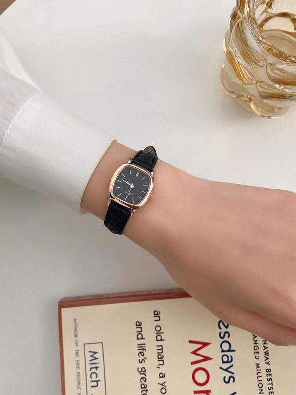 Women's Vintage Square Dial Quartz Wrist Watch, Classic Pu Leather Strap Wrist Watch, Fashion Clothes Accessories for Women, Gifts for Ladies and Girls