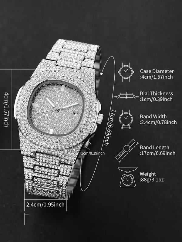 Women's Elegant Rhinestone Decorated Quartz Watch & Bracelet, Exquisite Trendy Alloy Strap Wristwatch & Bracelet, Fashionable Watch Set As Gift for Women & Girls