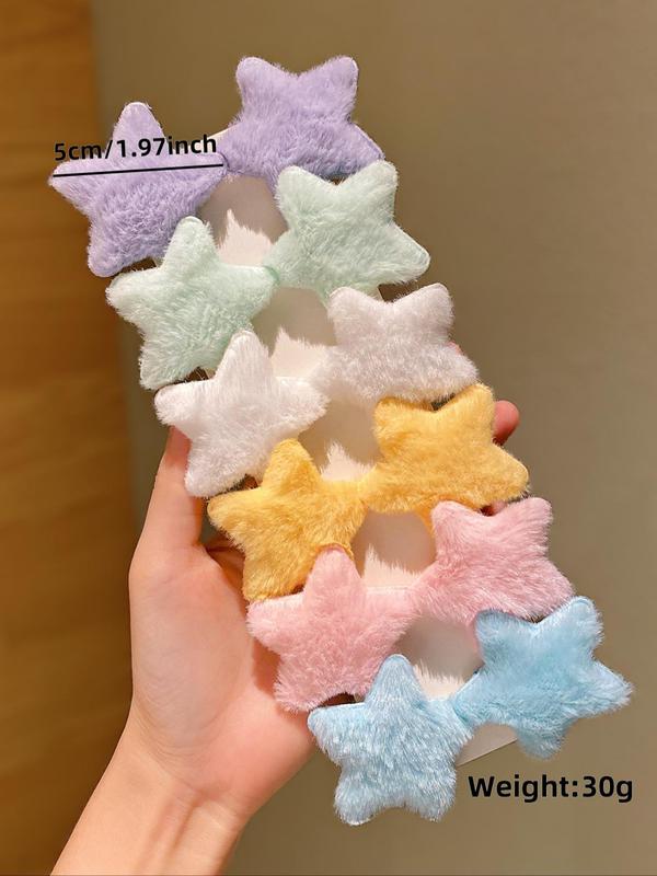 Cute Star Shaped Plush Hair Clips, Colorful Hair Accessories for Women & Girls, Minimalist Headwear Suitable for Thick Hair