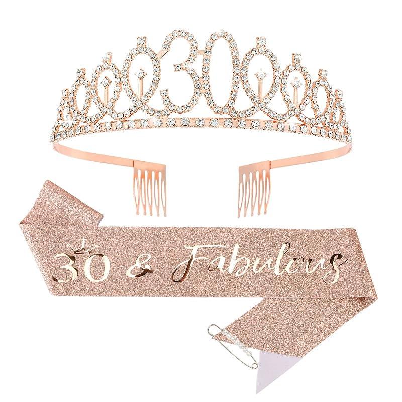 40th Birthday Crown + 40 & Fabulous Birthday Sash + Pearl Pin Set, Birthday Tiara, 40th Birthday Gifts for Women Friends, 40th Birthday Decorations for Women, 40th Happy Birthday Party Favor