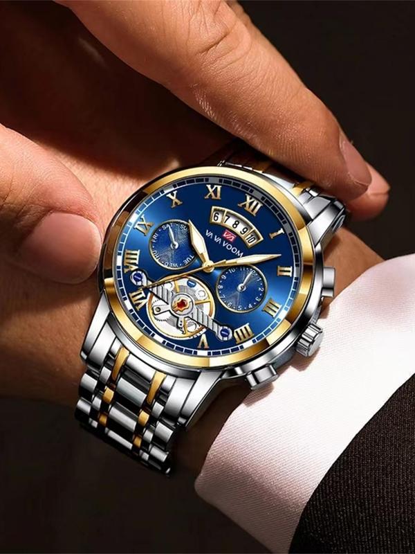 Men's Business Fashion Round Dial Analog Quartz Watch, Fashion Watch for Party, Trendy All-match & Exquisite Watch for Birthday Gift without Box