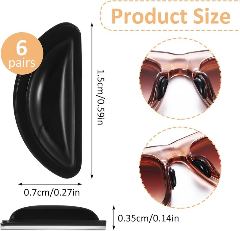 Eyeglass Nose Pads Anti Slip,  Adhesive Glasses Nose Pad Kit with Air Bag 0.14'' Heighten Nose Grips, Soft Nose Pads for Glasses Eyeglasses Sunglasses Frames (6Pairs, Black)