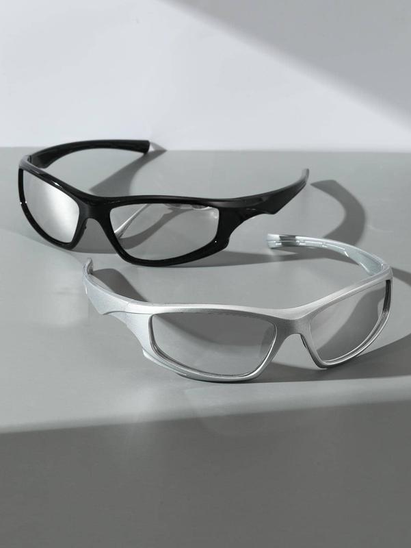 Unisex Two-Tone Geometric Fashion Glasses with Silver Lens