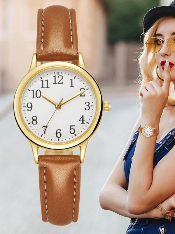 Women's Fashion Round Dial Analog Quartz Watch, Simple Wristwatch for Women & Girls, Trendy All-match & Exquisite Watch for Birthday Gift without Box