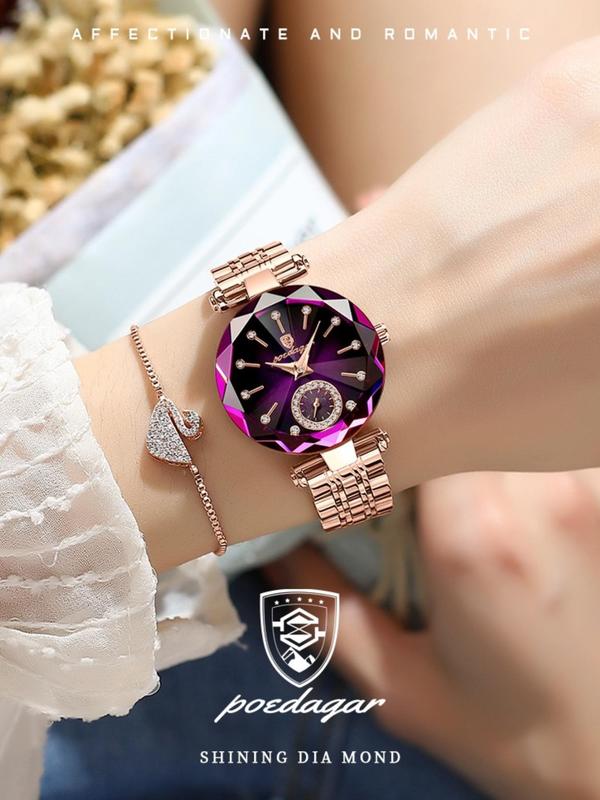 Women's Elegant Rhinestone Decorated Quartz Watch, Fashion Round Dial Watch for Women & Girls, Trendy All-match & Exquisite Watch for Birthday Gift with Box