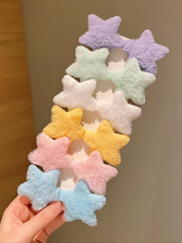 Cute Star Shaped Plush Hair Clips, Colorful Hair Accessories for Women & Girls, Minimalist Headwear Suitable for Thick Hair