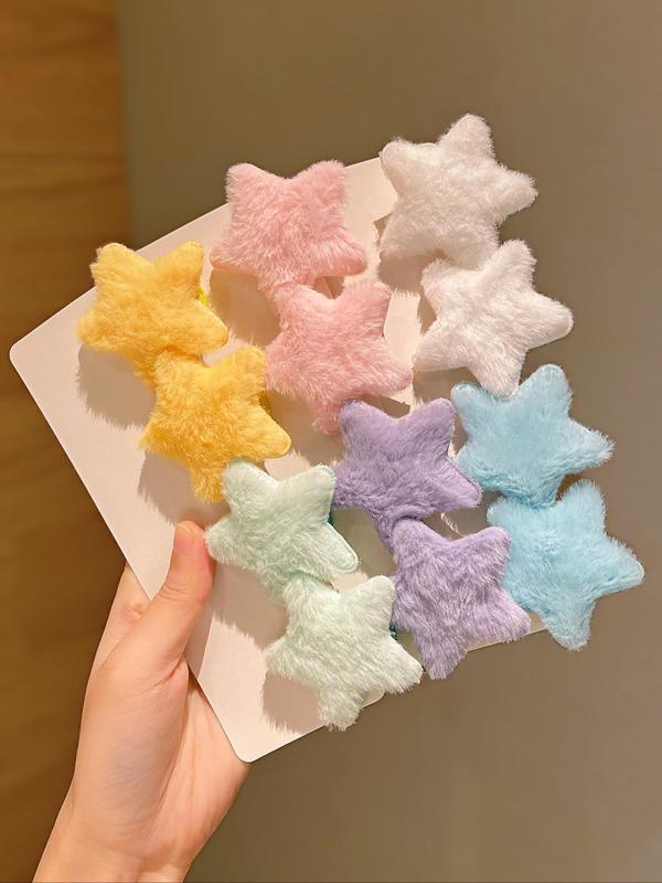 Cute Star Shaped Plush Hair Clips, Colorful Hair Accessories for Women & Girls, Minimalist Headwear Suitable for Thick Hair