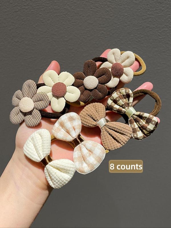 Cute Flower & Bow Decor Hair Tie, Fashionable Hair Accessories for Women & Girls, Minimalist Headwear Suitable for Thick Hair