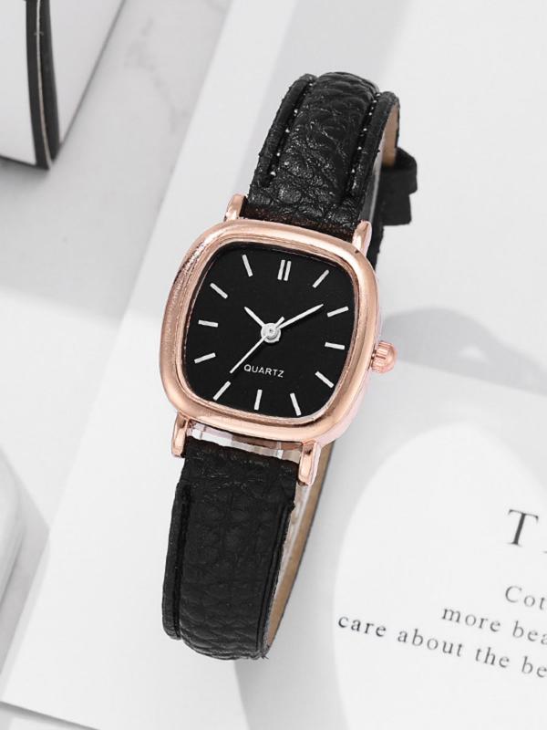 Women's Vintage Square Dial Quartz Wrist Watch, Classic Pu Leather Strap Wrist Watch, Fashion Clothes Accessories for Women, Gifts for Ladies and Girls