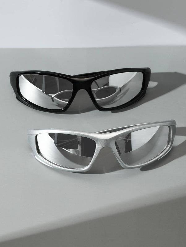 Unisex Two-Tone Geometric Fashion Glasses with Silver Lens