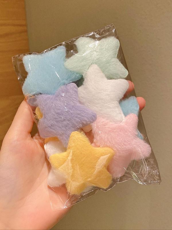 Cute Star Shaped Plush Hair Clips, Colorful Hair Accessories for Women & Girls, Minimalist Headwear Suitable for Thick Hair