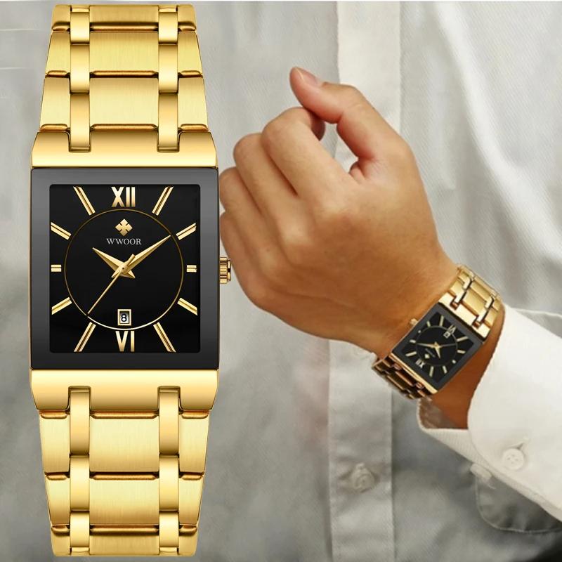 WWOOR Square Watches for Men and Women Stainless Steel Mens Square Watch with Date Waterproof Analog Quartz Fashion Business Casual Wristwatch