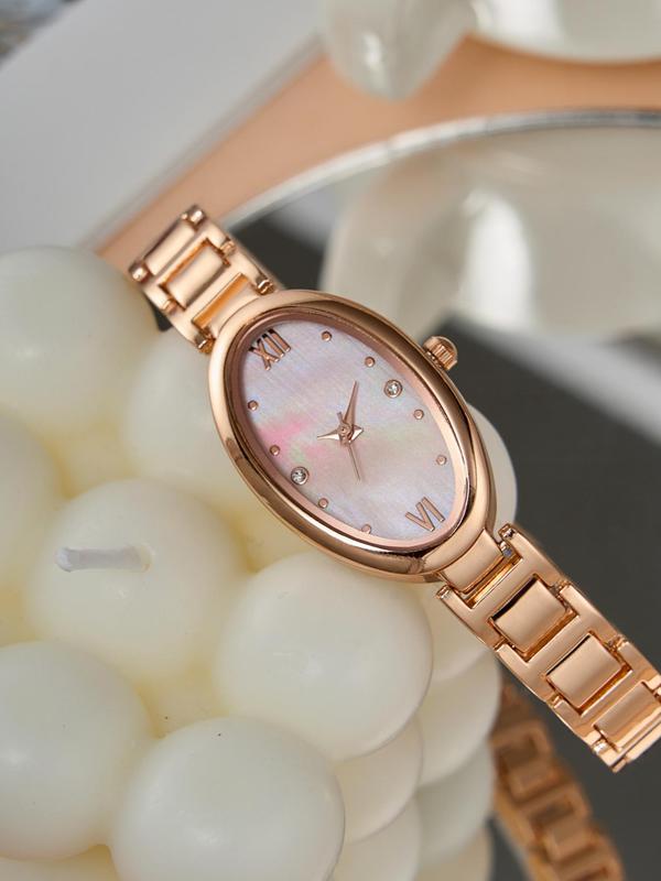 Women's Elegant Oval Dial Quartz Watch, Exquisite Trendy Wristwatch, Fashionable Watch for Women As Gift with Box