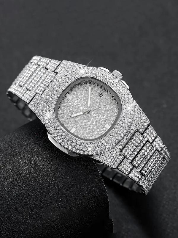 Women's Elegant Rhinestone Decorated Quartz Watch & Bracelet, Exquisite Trendy Alloy Strap Wristwatch & Bracelet, Fashionable Watch Set As Gift for Women & Girls