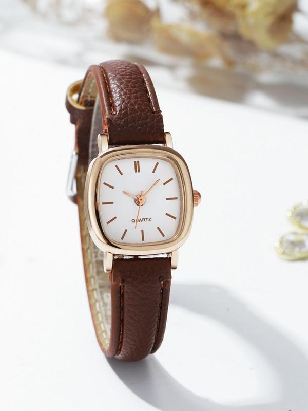 Women's Vintage Square Dial Quartz Wrist Watch, Classic Pu Leather Strap Wrist Watch, Fashion Clothes Accessories for Women, Gifts for Ladies and Girls