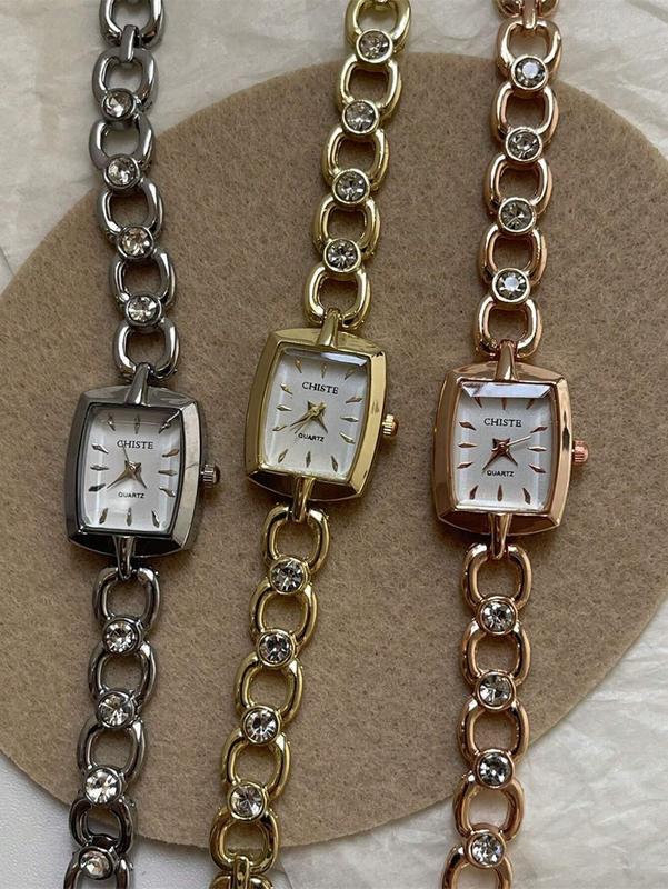 Vintage minimalist quartz watch with square dial and chain strap, perfect for teenage girls and young women