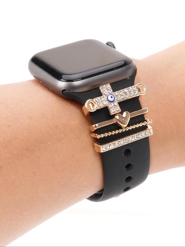 Rhinestone Decorated Watch Band Decorative Rings, Fashionable Heart & Cross & Eye Design Watch Strap Charms for Women, Trendy All-match & Exquisite Watch Strap Accessories for Birthday Gift