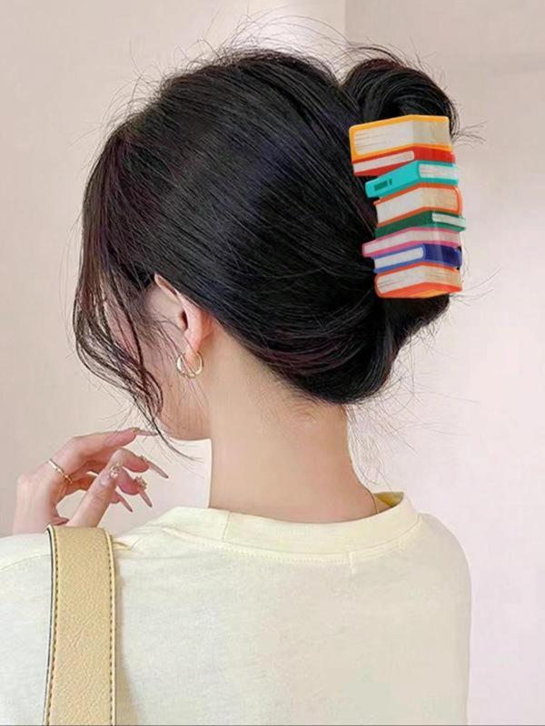 Book Pattern Hair Claw, Stylish Hair Clips for Ladies & Girls, Simple Elegant Headwear Perfect for Thick Hair, Trendy Hair Accessories for Everyday Wear