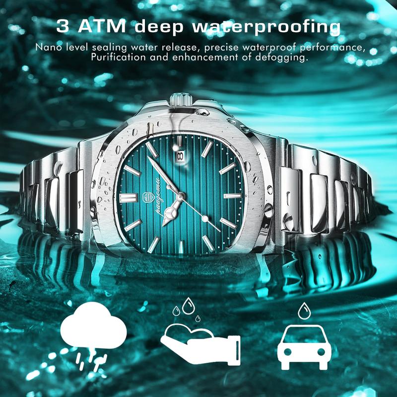 2024 New POEDAGAR Luxury Watch Business Waterproof Male Clock Luminous Date Stainless Steel Square Quartz Men Watch reloj hombre