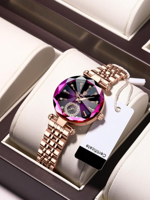 Women's Elegant Rhinestone Decorated Quartz Watch, Fashion Round Dial Watch for Women & Girls, Trendy All-match & Exquisite Watch for Birthday Gift with Box