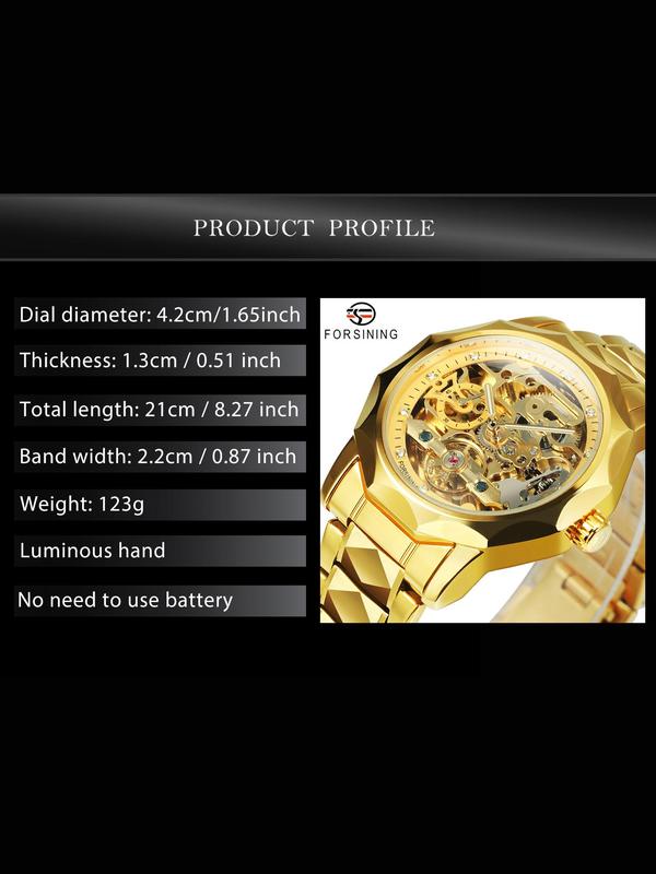 Men's Business Fashion Rhinestone Decorated Mechanical Watch, Fashion Watch for Party, Daily Clothing Decor, Trendy All-match & Exquisite Watch for Birthday Gift with Box