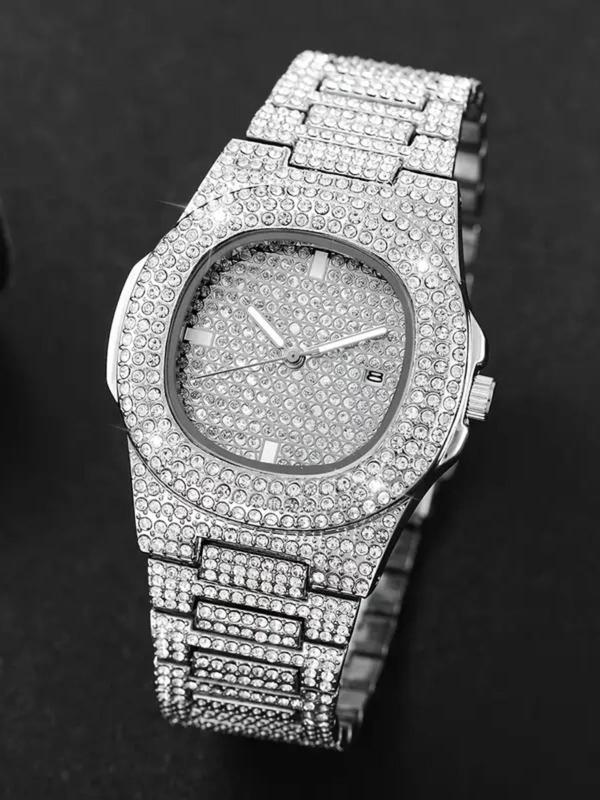 Women's Elegant Rhinestone Decorated Quartz Watch & Bracelet, Exquisite Trendy Alloy Strap Wristwatch & Bracelet, Fashionable Watch Set As Gift for Women & Girls