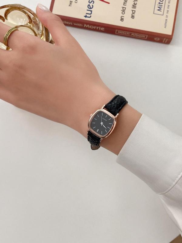 Women's Vintage Square Dial Quartz Wrist Watch, Classic Pu Leather Strap Wrist Watch, Fashion Clothes Accessories for Women, Gifts for Ladies and Girls