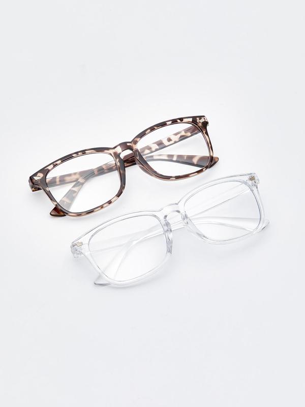 Unisex Fashionable Leopard & Plain Color Pattern Glasses, Trendy Casual Square Frame Eyeglasses for Everyday Use, Fashion Accessories for Outdoor Activities