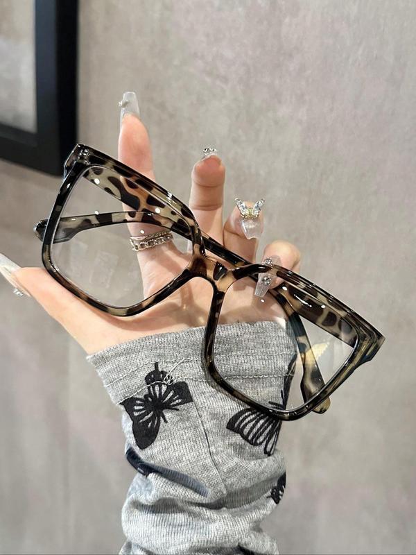 Women's Fashion Plain Leopard Pattern Square Frame Eyeglasses, Trendy Casual Eyeglasses for Everyday Use, Fashion Accessories for Outdoor Activities