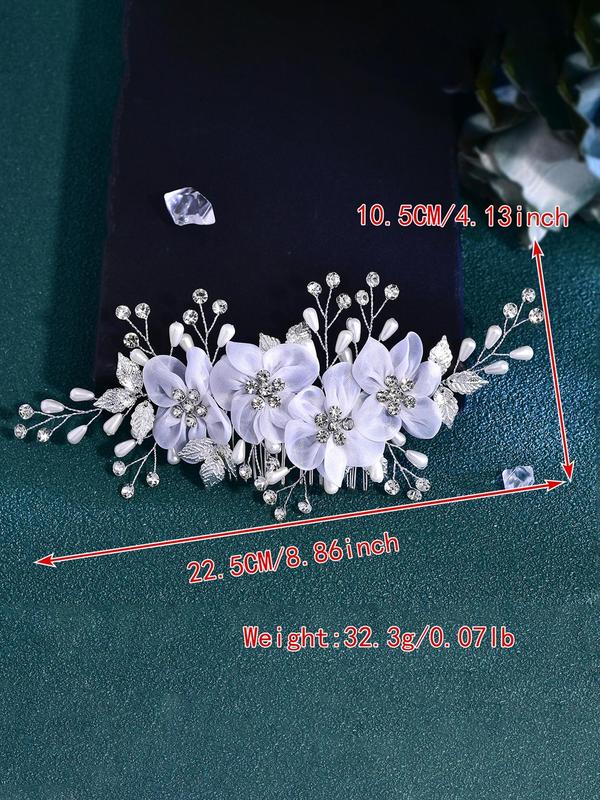 Elegant Rhinestone & Faux Pearl Decorated Flower Design Hair Comb, 2024 New Style Bridal Headwear for Wedding Party Formal Occasions, Fashion Hair Accessories for Women