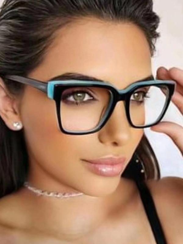 Simple Square Frame Eyeglasses, 1 Pair Fashion Double Color Frame Eyewear, Daily Cloths Accessories