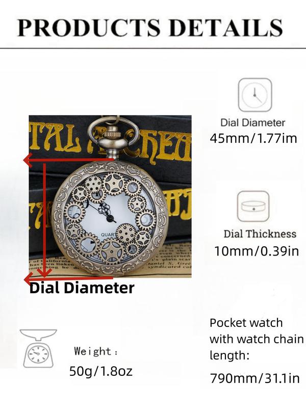 Vintage Hollow out Round Dial Quartz Pocket Watch, Trendy Retro Exquisite Pocket Watch, Chic Accessories As Gift for Friends