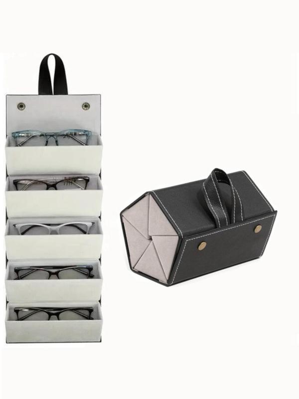 Solid Color Sunglasses Storage Box, Foldable Travel Sunglasses Organizer, Multi-functional Jewelry Glasses Storage Box for Women & Men